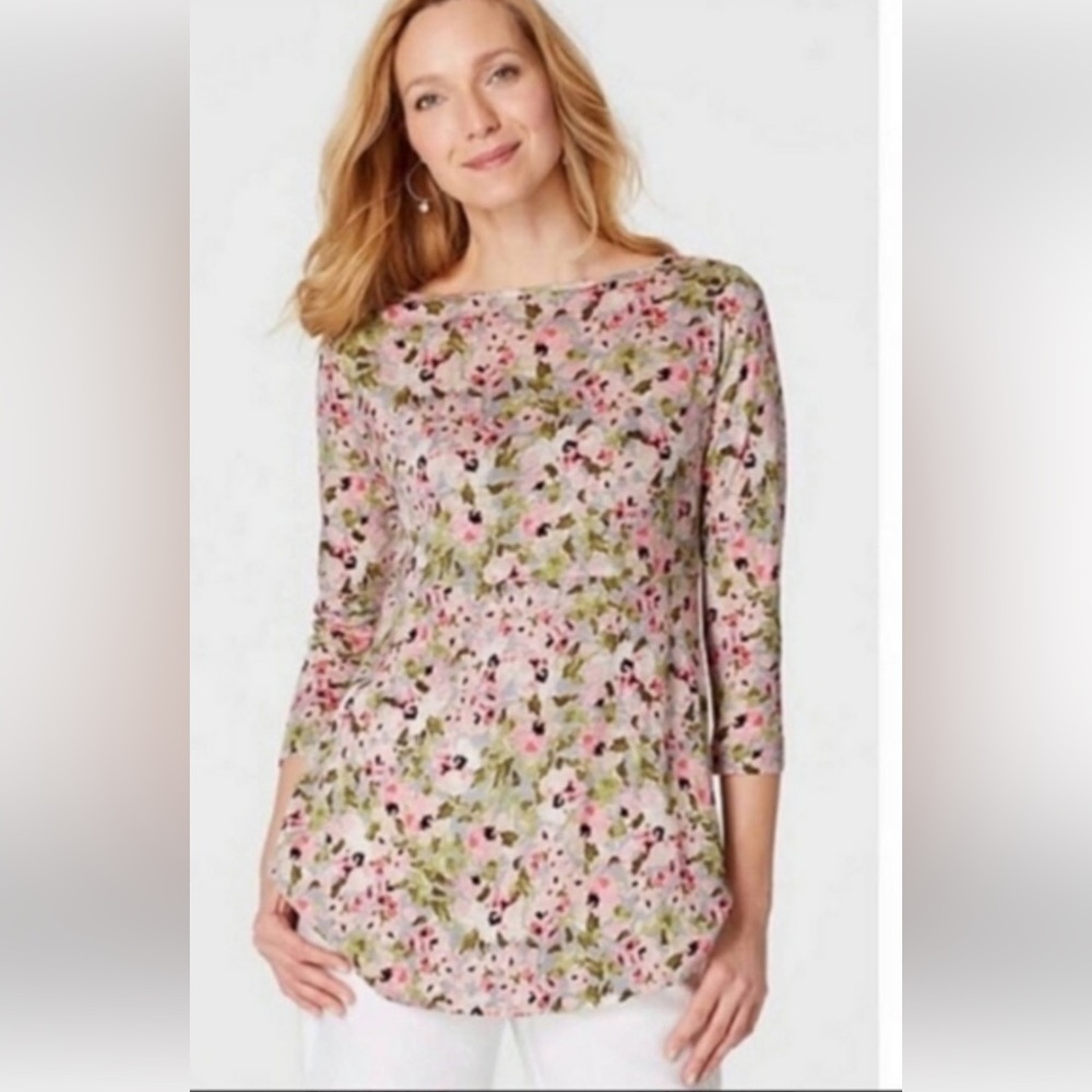 J.Jill Love Linen Floral Tie Back Tee Size Large